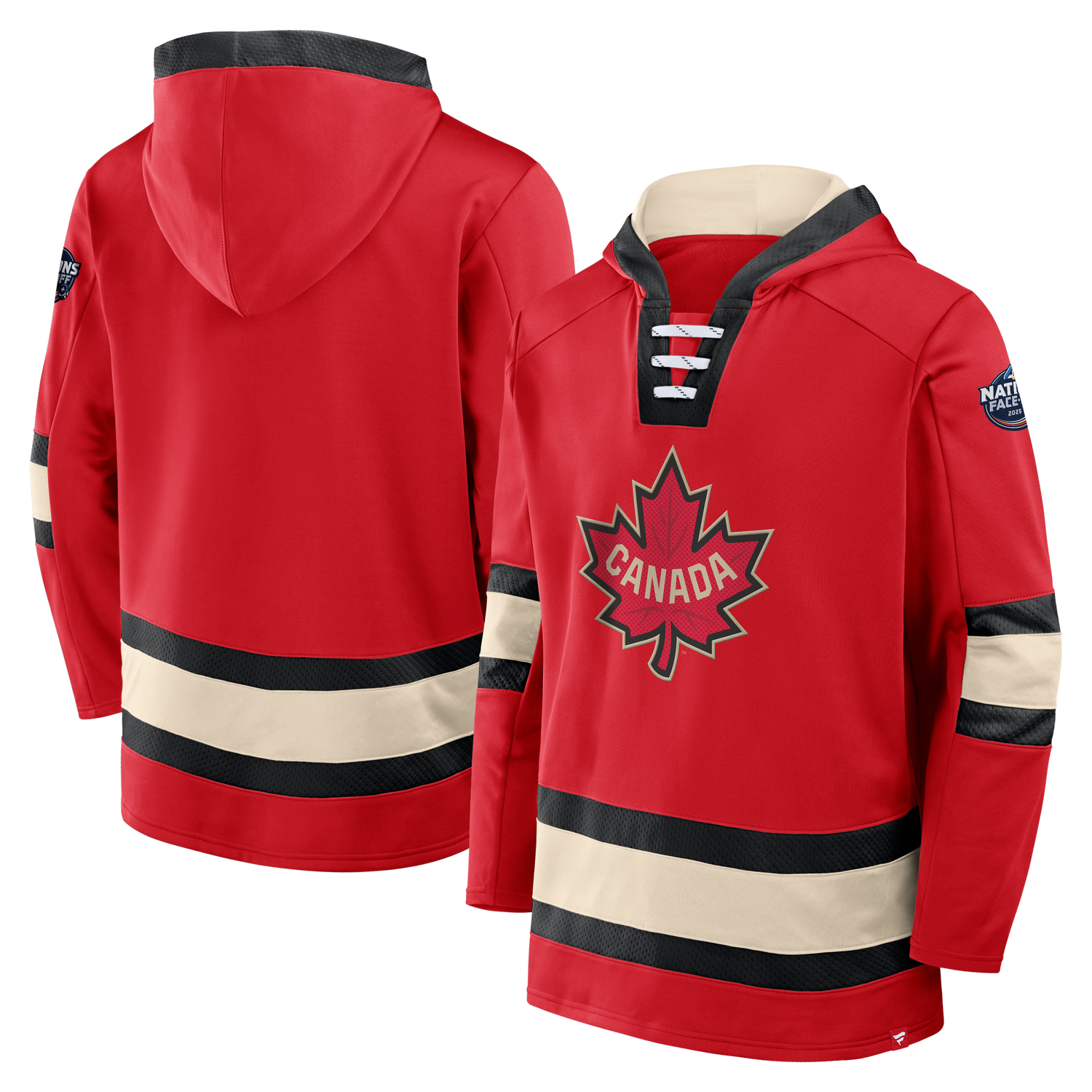 Men's Canada Fanatics Red 2025 4 Nations Face-Off Lace-Up Pullover Hoodie
