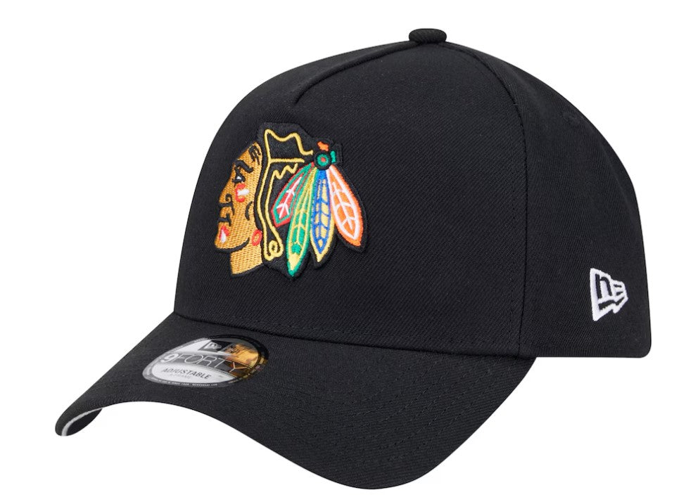 Men's Chicago Blackhawks NHL New Era Black 9Forty A-Frame Snapback Hat