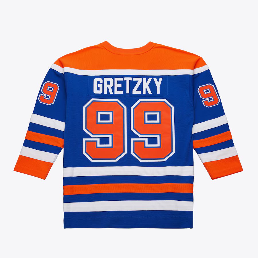 Men's Edmonton Oilers Wayne Gretzky Mitchell & Ness Royal Blue Captain Patch 1986/87 Power Play Player Jersey