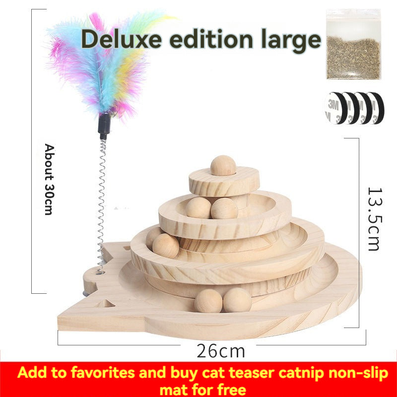 Wooden Cat Tower with Rolling Ball Tracks