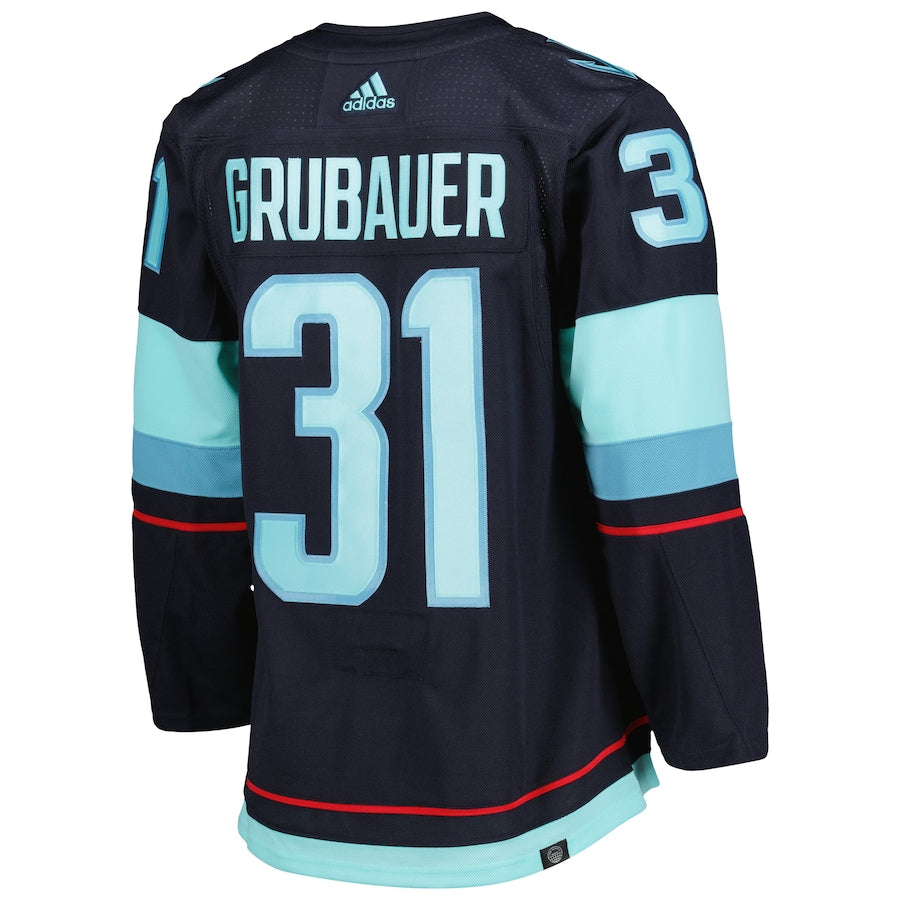 Men's Seattle Kraken Philipp Grubauer adidas Navy Home Primegreen Authentic Pro Player - Jersey
