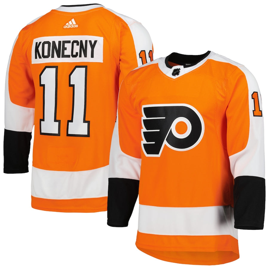 Men's Philadelphia Flyers Travis Konecny adidas Orange Home Primegreen Authentic Player Jersey