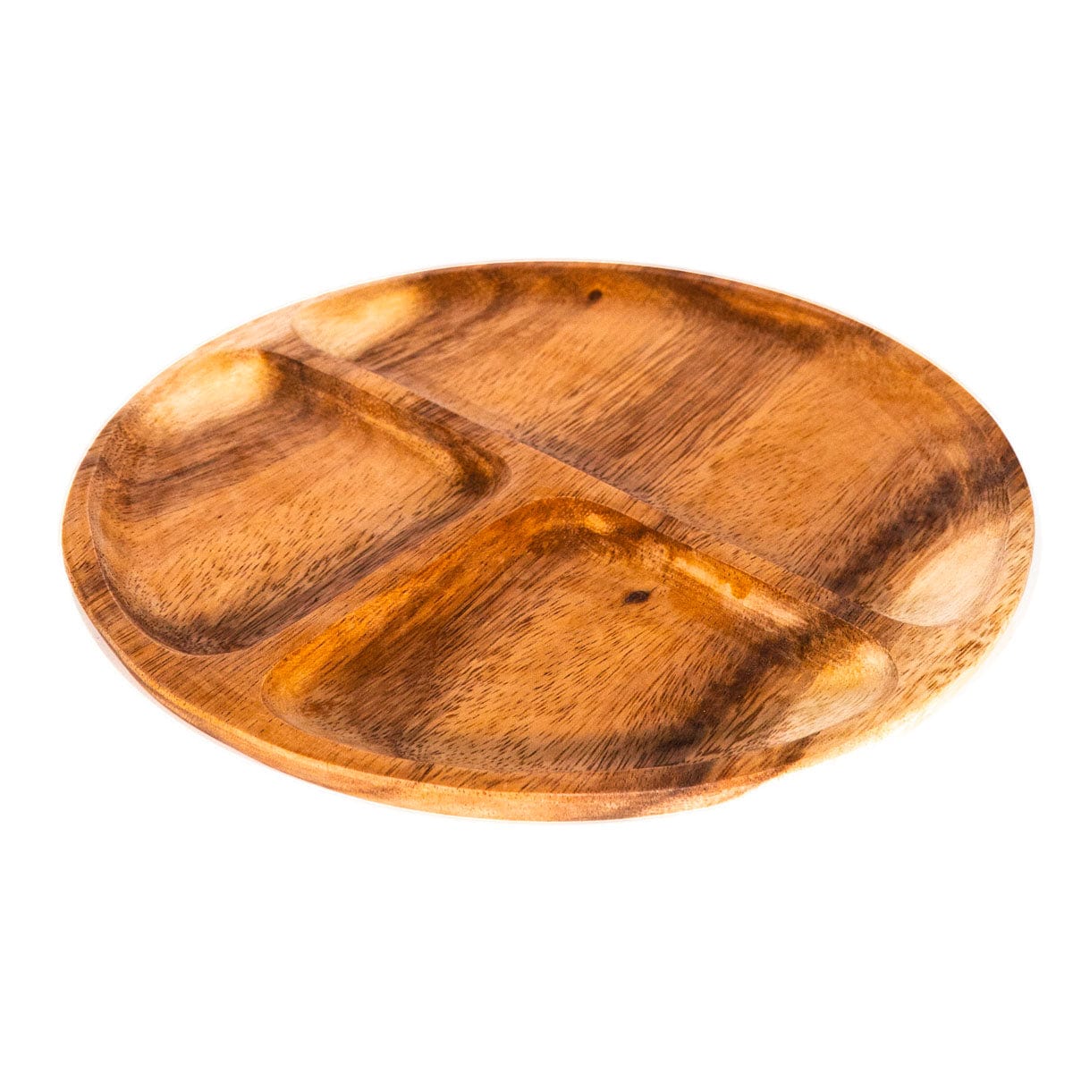 3-Compartment Round Acacia Wood Plate