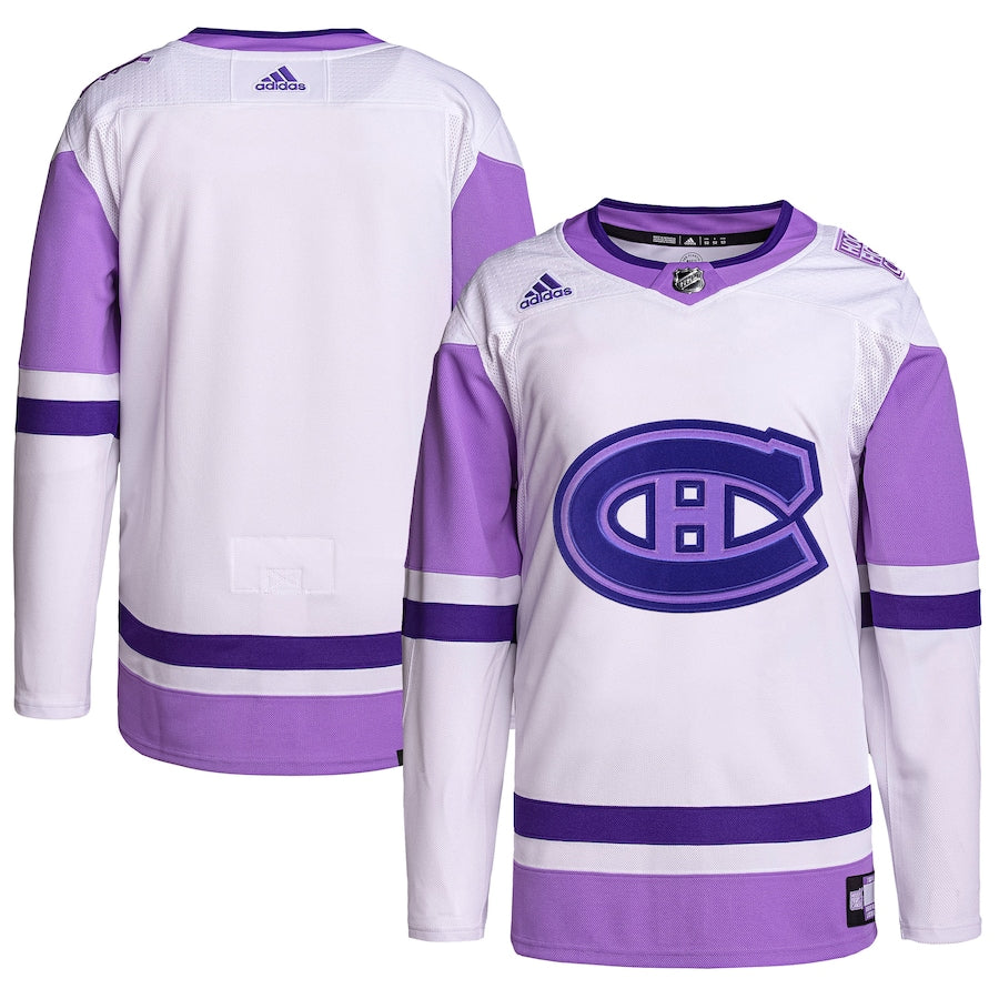 Montreal Canadiens Hockey Fights Cancer Primegreen Blank Practice Jersey - White/Purple
