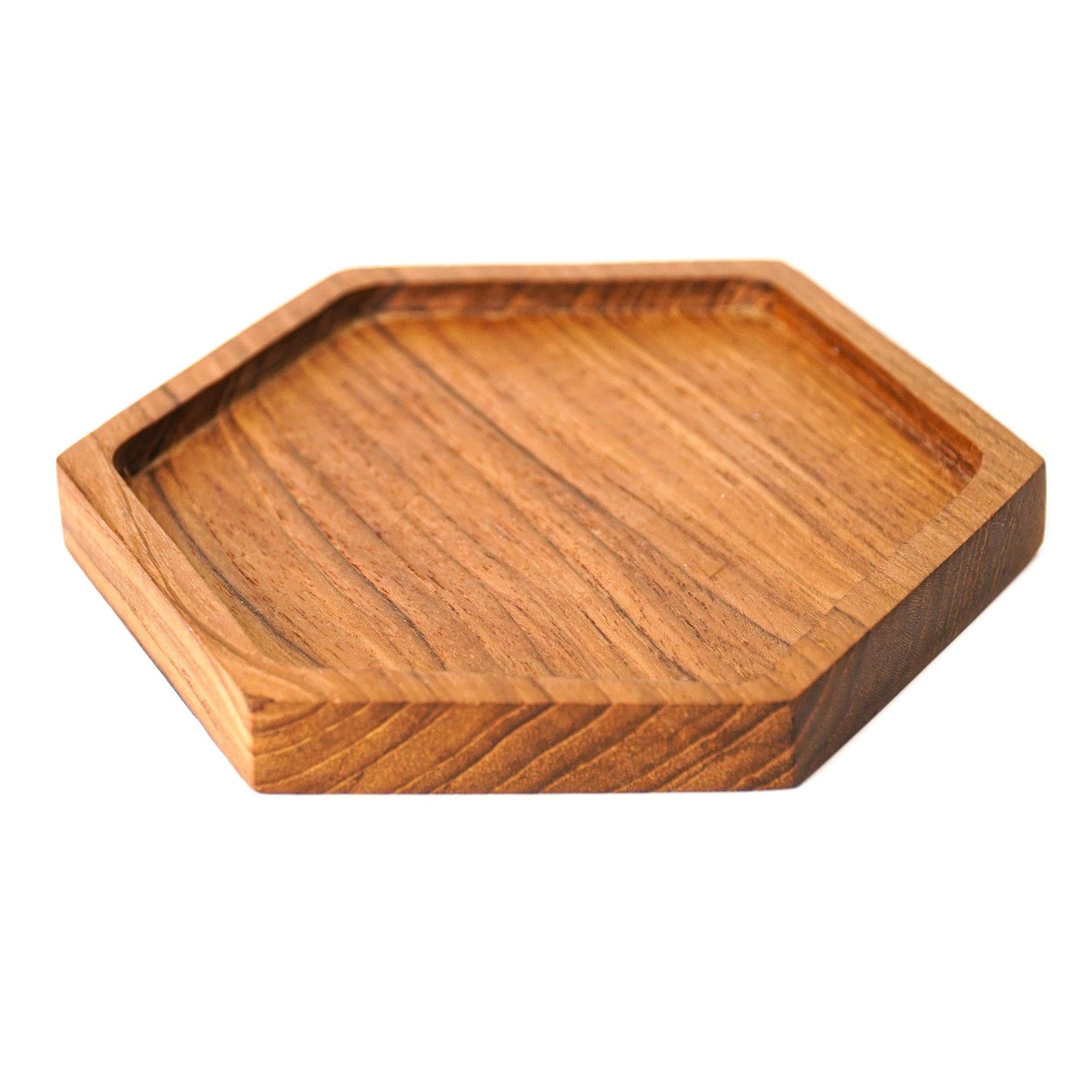 4-Pc Hexagon Teak Wood Coaster Set