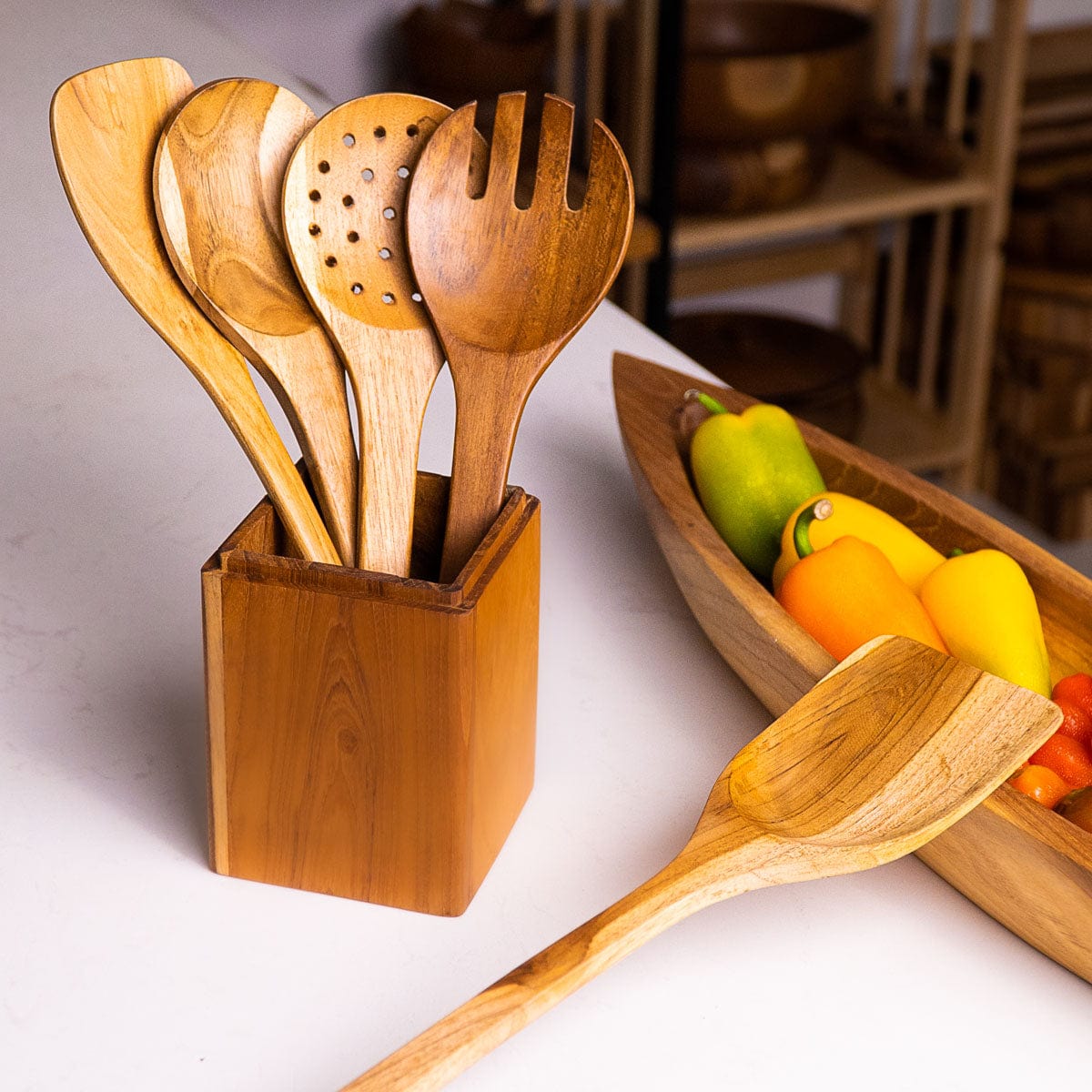 5-Pc Teak Wood Cooking Utensils Set
