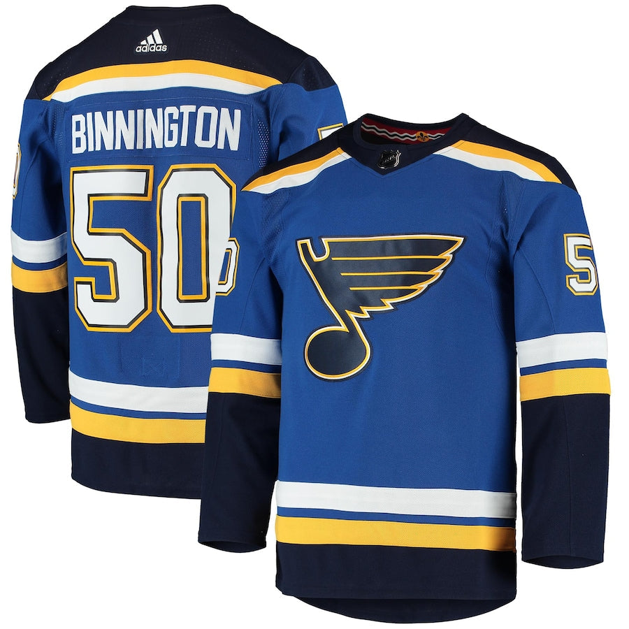 Men's St. Louis Blues Jordan Binnington adidas Blue Home Authentic Player Jersey