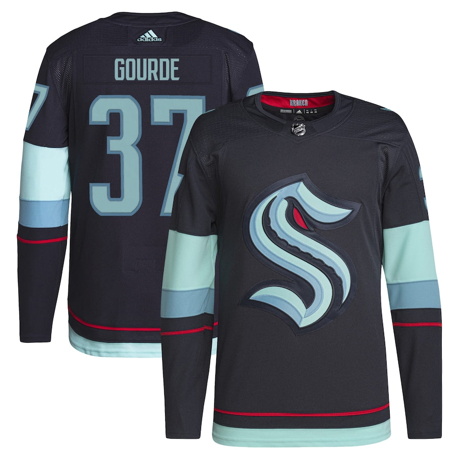 Men's Seattle Kraken Yanni Gourde adidas Deep Sea Blue Home Primegreen Authentic Pro Player - Jersey