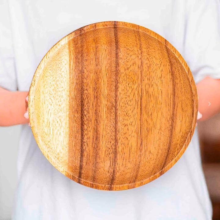 Round Classic Acacia Wood Dessert Plate
