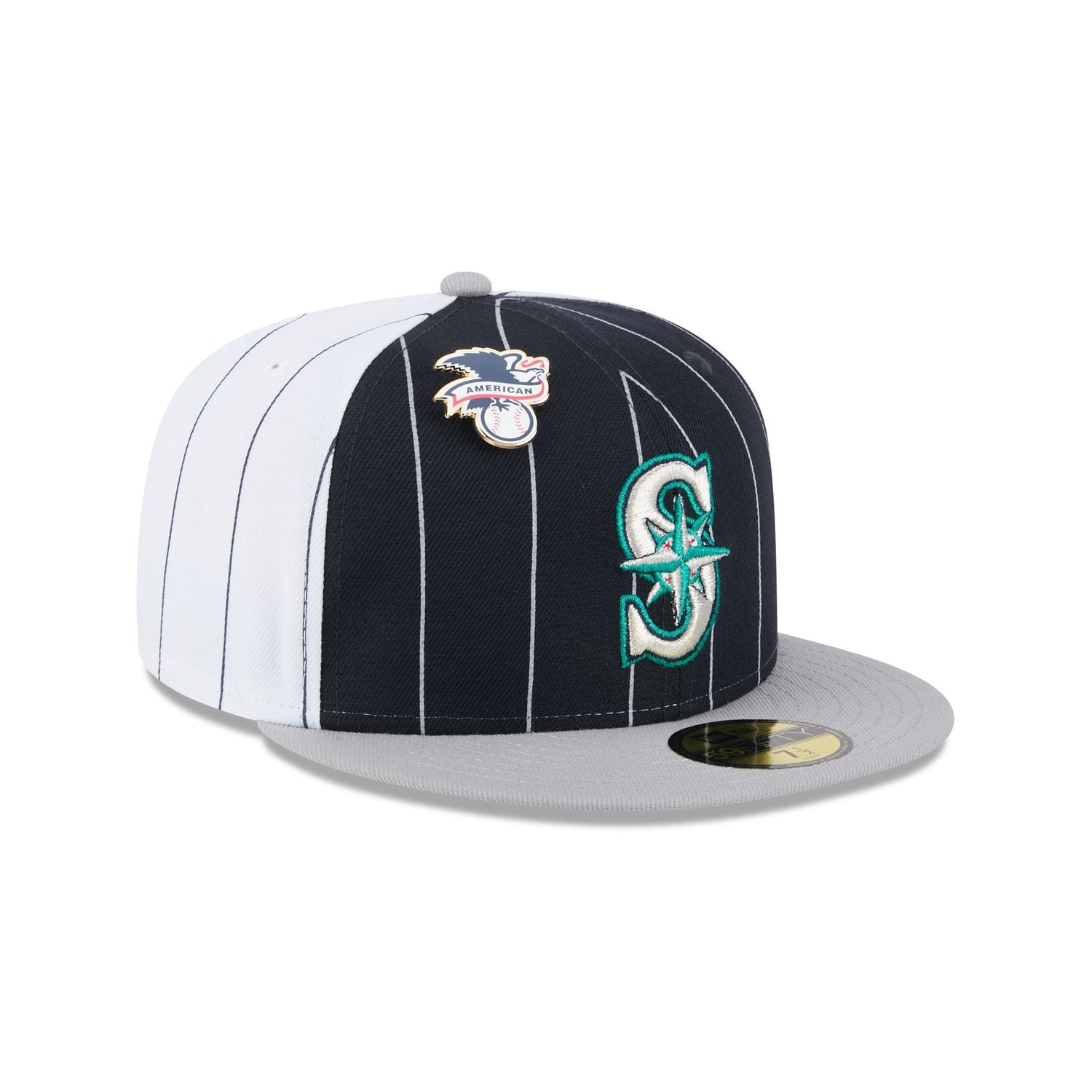 Seattle Mariners Pinstripe League Pin 59FIFTY Fitted Hat