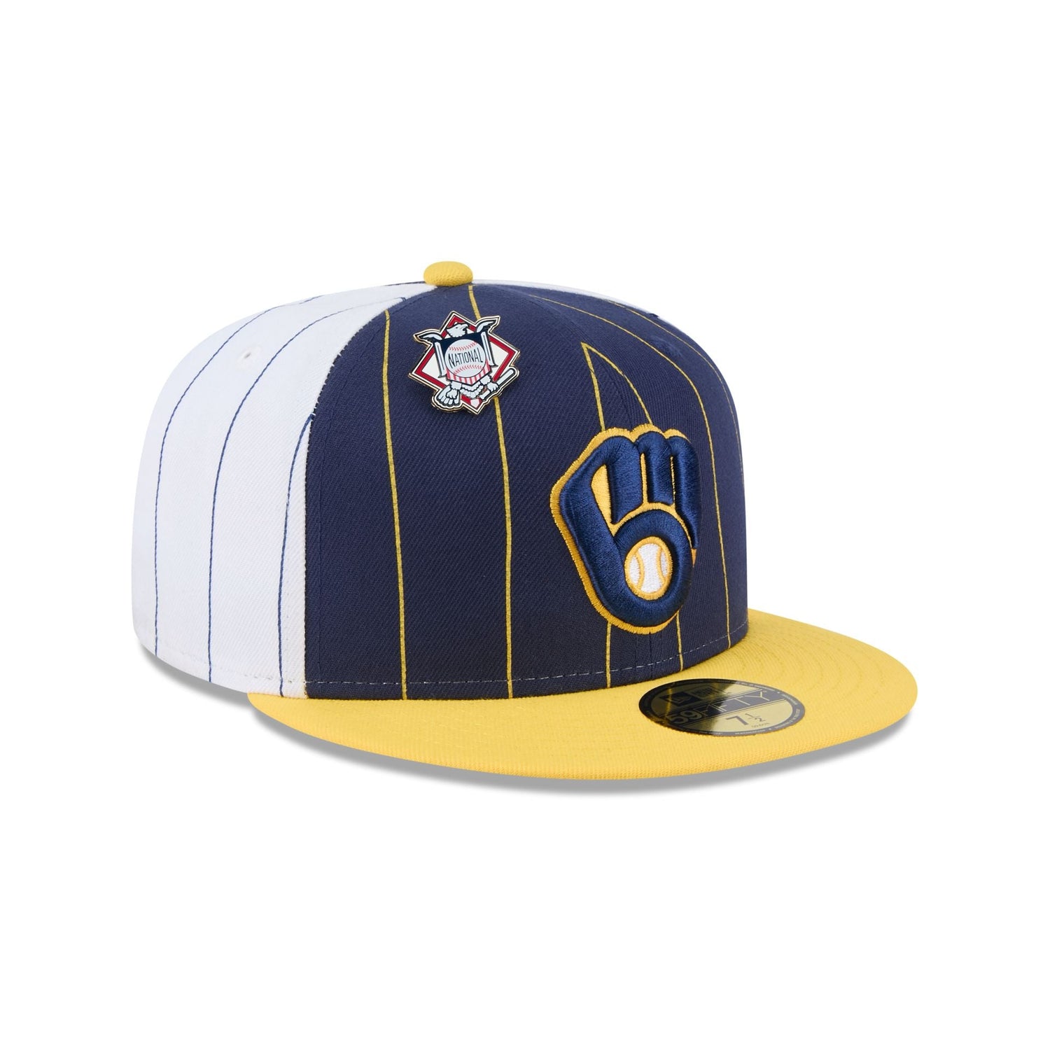 Milwaukee Brewers Pinstripe League Pin 59FIFTY Fitted Hat