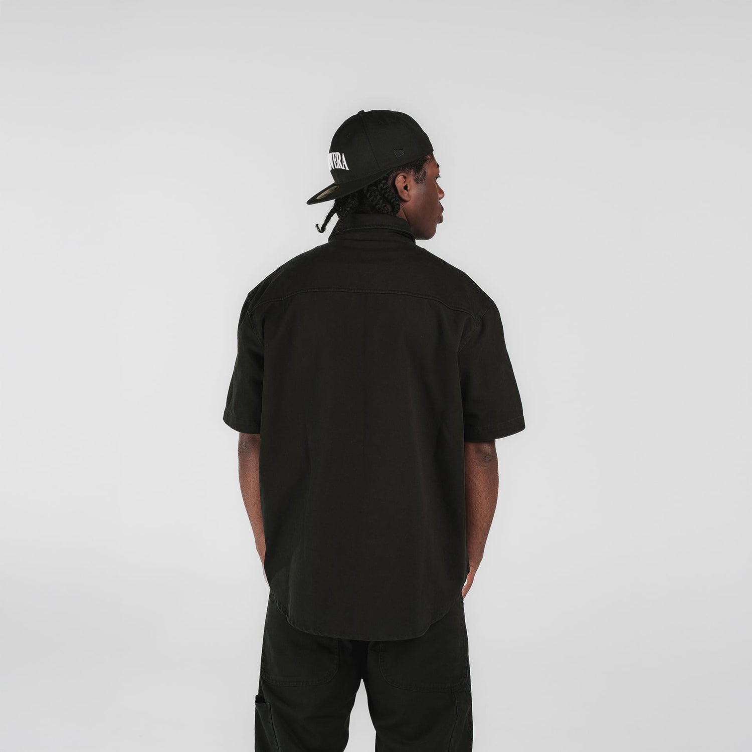 New Era Branded Ellicott Black Twill Half Sleeve Button Up Shirt