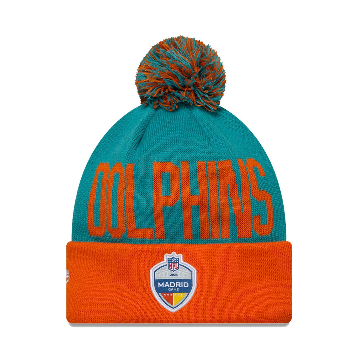 Miami Dolphins Madrid Game Team Pom Knit Hat