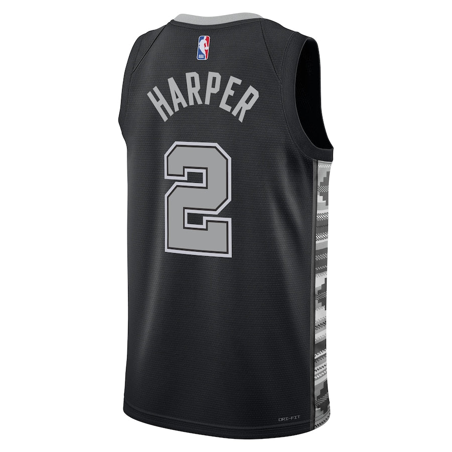 Maglia Jordan Brand Statement Edition Swingman dei San Antonio Spurs, prima scelta al Draft NBA 2025 - Nera - Dylan Harper - Unisex