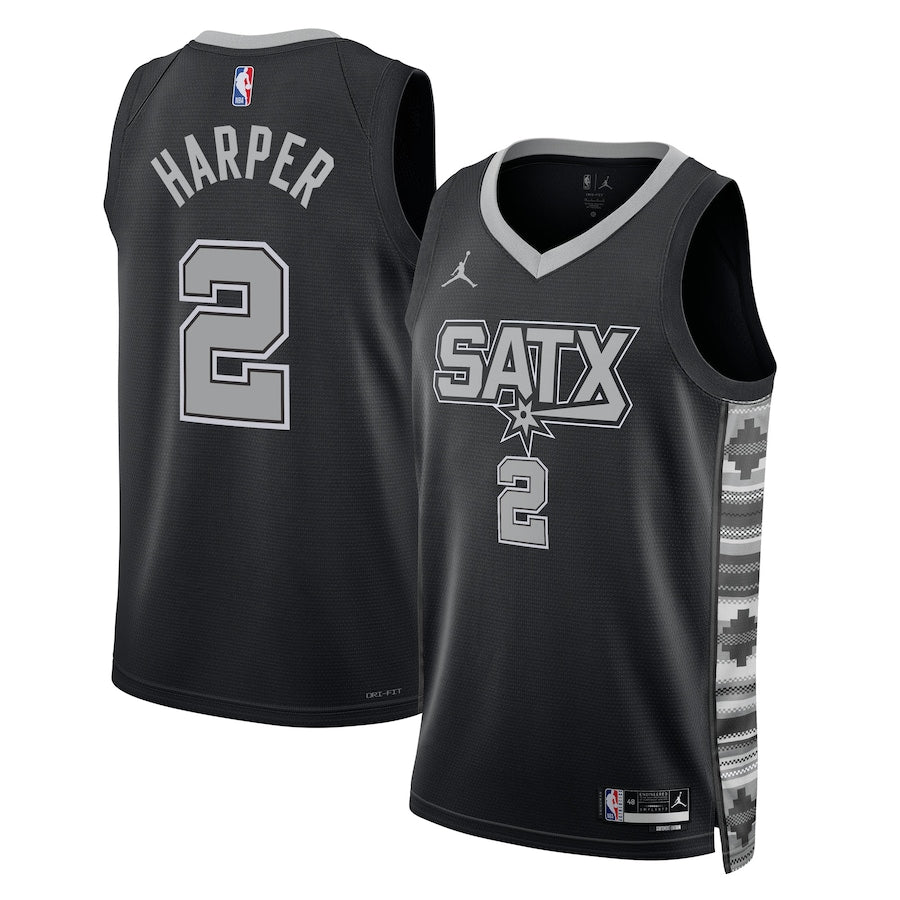 Maglia Jordan Brand Statement Edition Swingman dei San Antonio Spurs, prima scelta al Draft NBA 2025 - Nera - Dylan Harper - Unisex