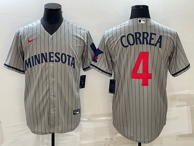 Men's Minnesota Twins Carlos Correa #4 Gray Alternate Player Jersey