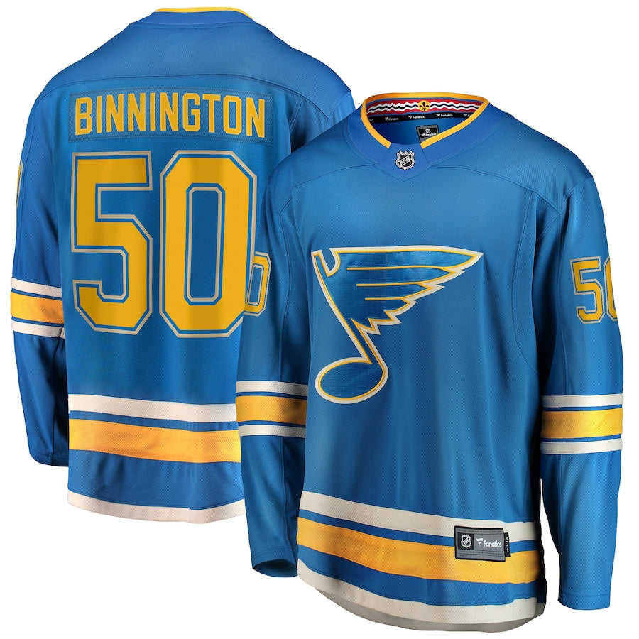Men's St. Louis Blues Jordan Binnington Fanatics Blue Alternate Premier Breakaway Player Jersey
