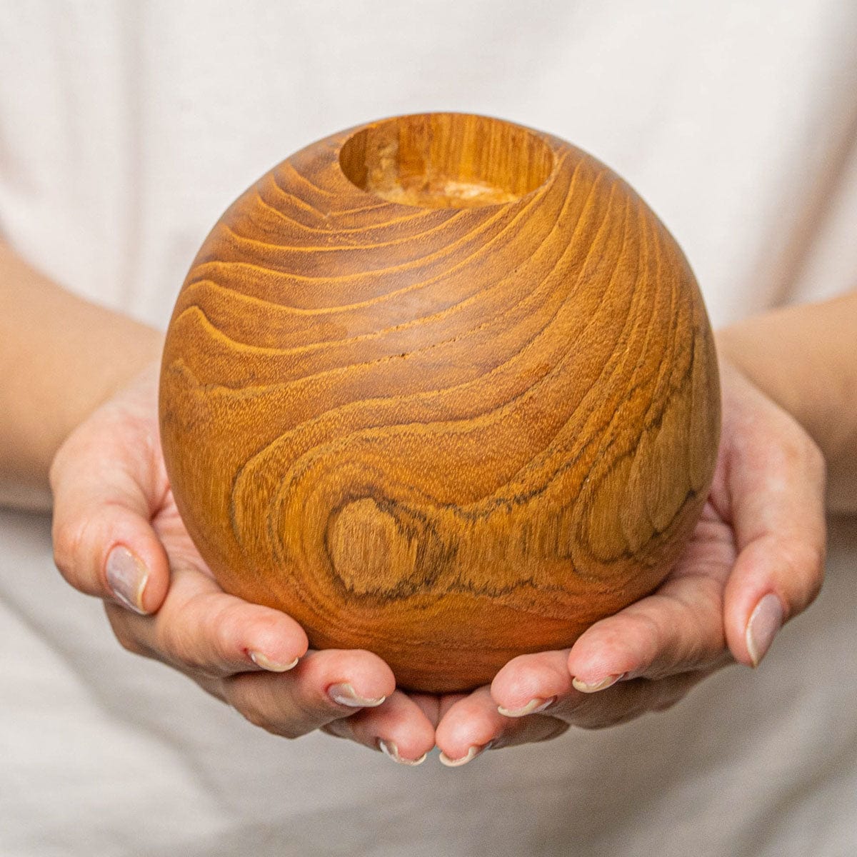 Ball Teak Wood Candle Holder - Large