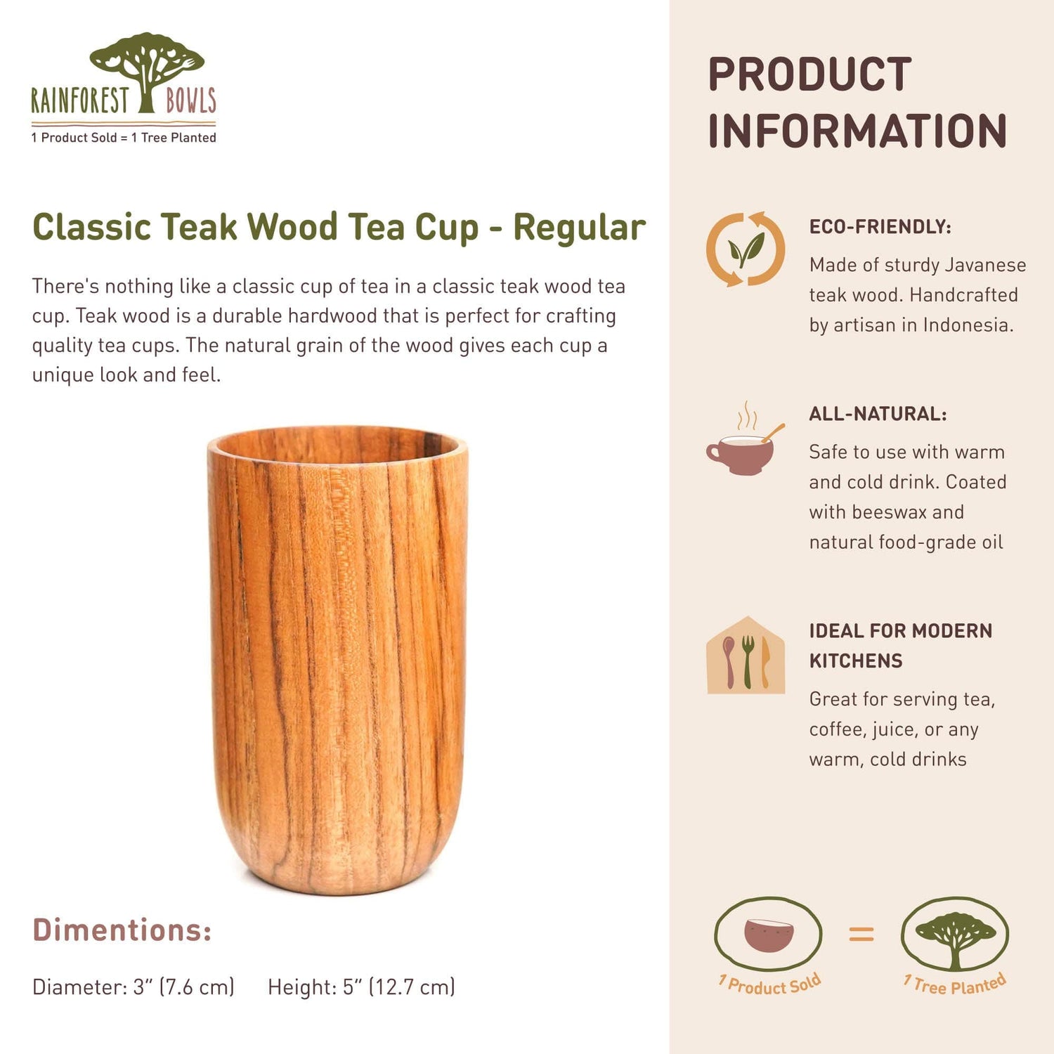 Classic Teak Wood Cup - Regular