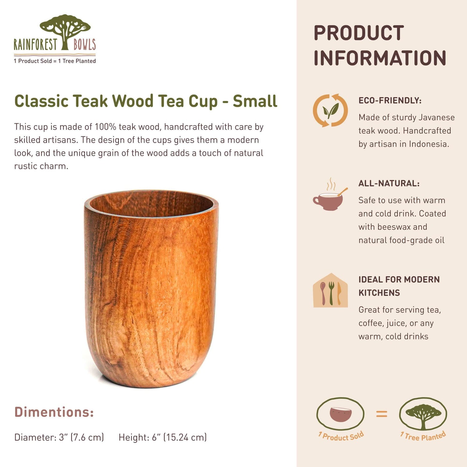 Classic Teak Wood Cup - Small
