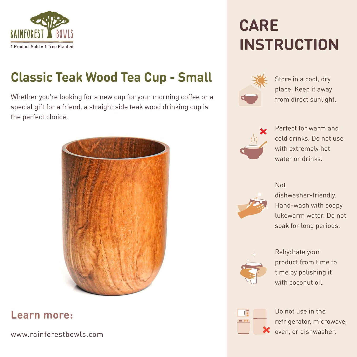Classic Teak Wood Cup - Small