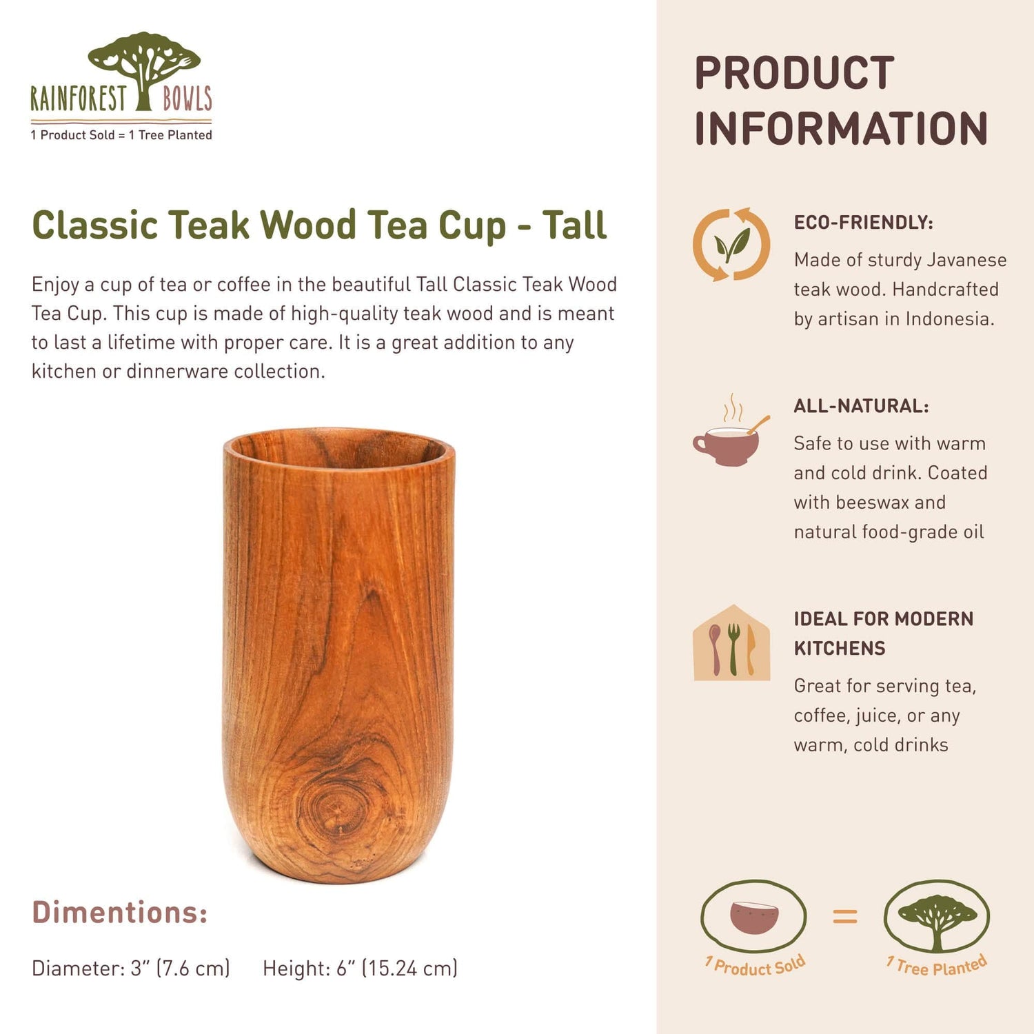 Classic Teak Wood Cup - Tall