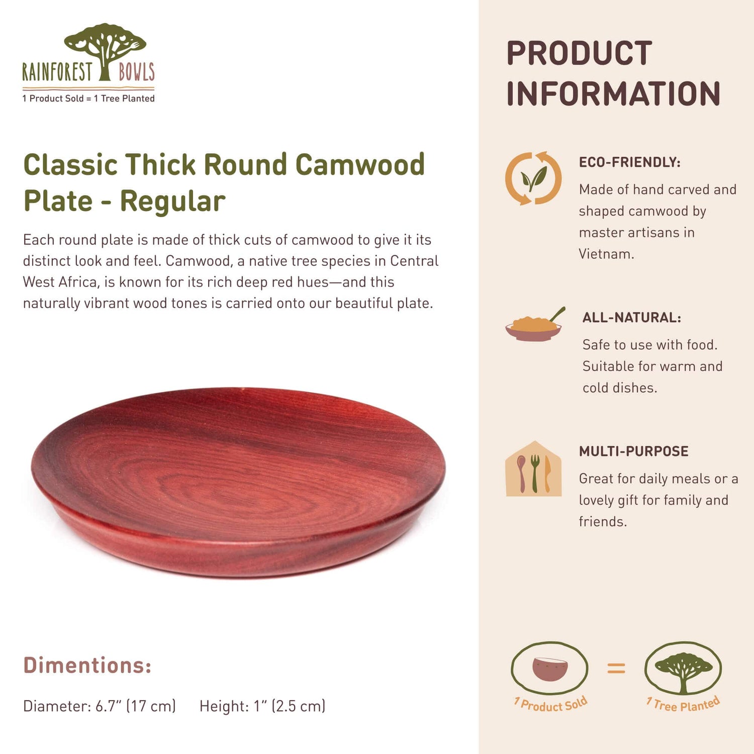 Classic Thick Round Camwood Plate - Regular