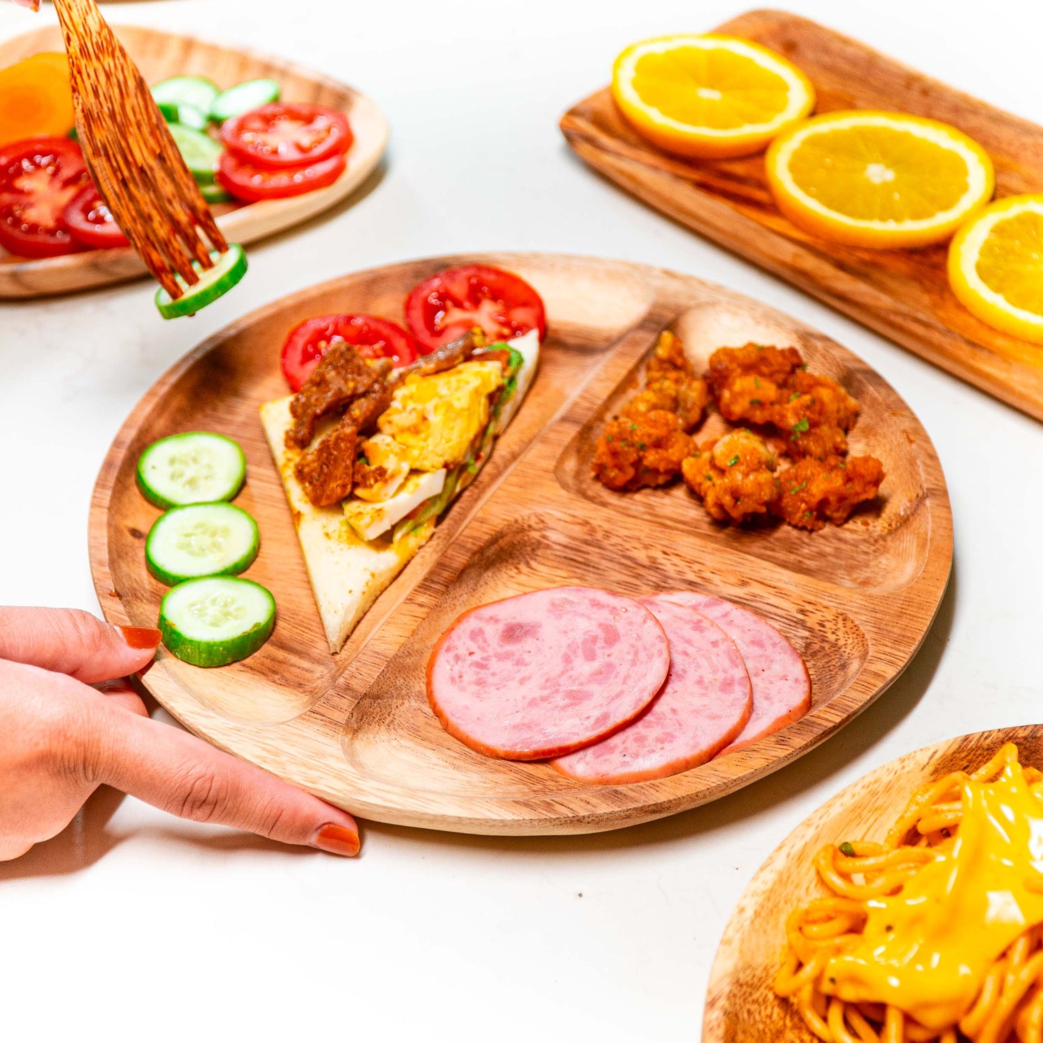 3-Compartment Round Acacia Wood Plate