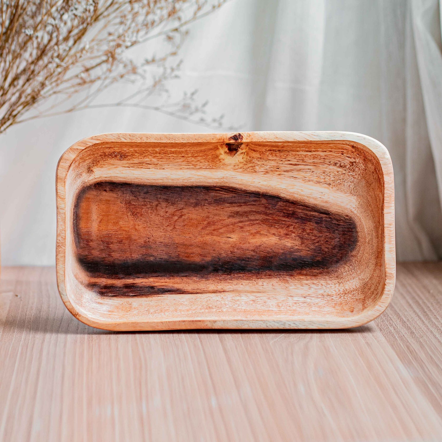 Rectangular Acacia Wood Low Salad Serving Bowl