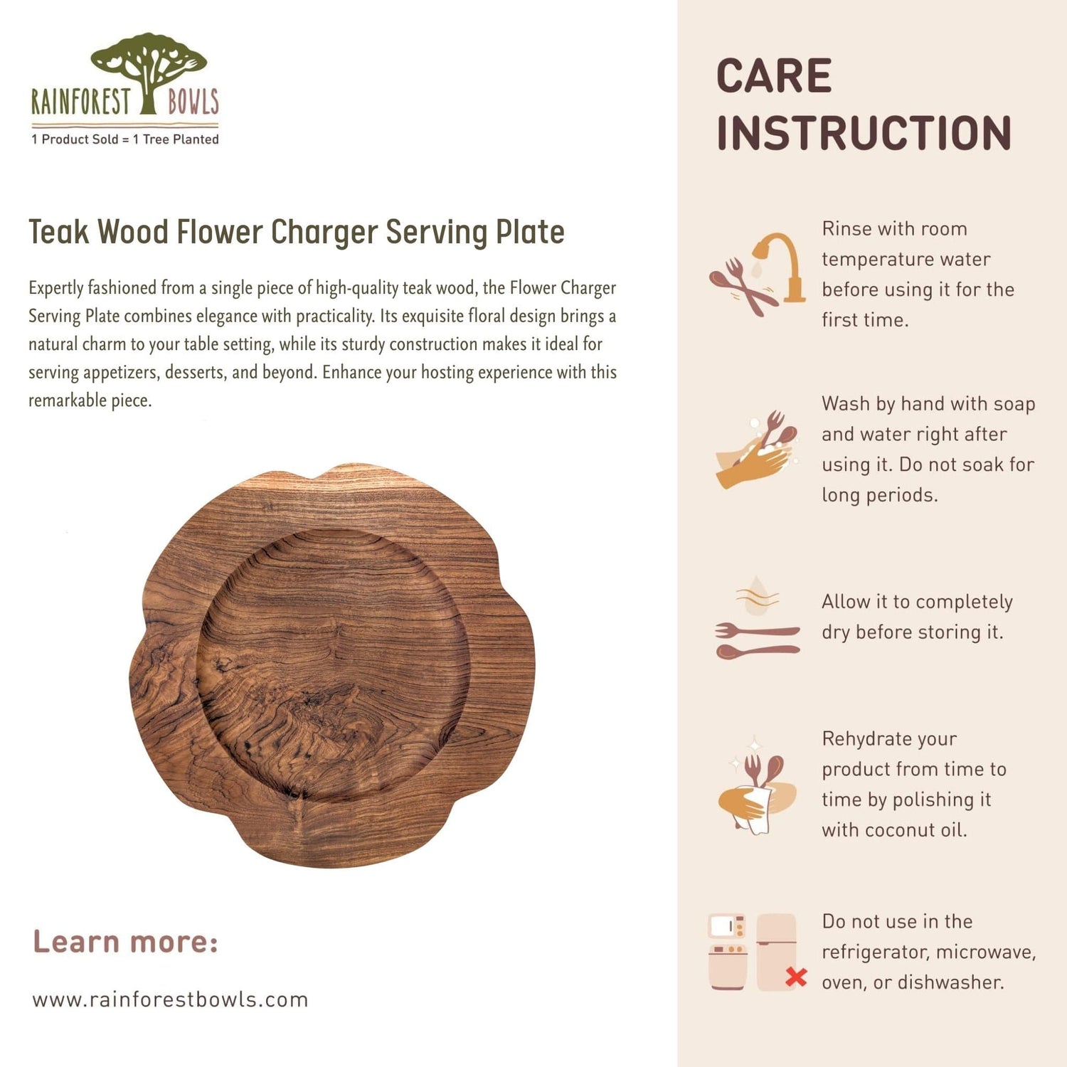 Teak Wood Flower Charger Serving Plate