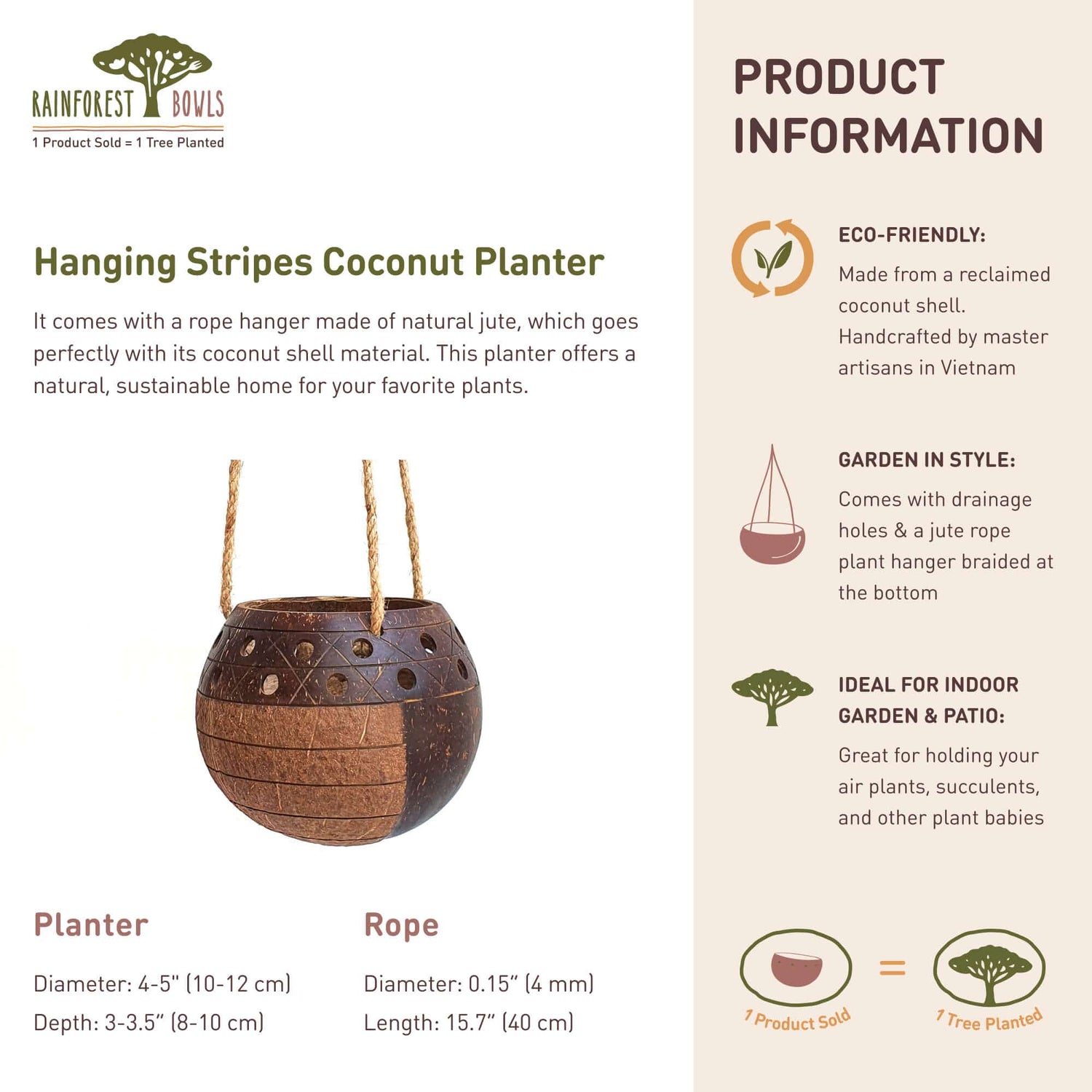 Hanging Stripes Coconut Planter