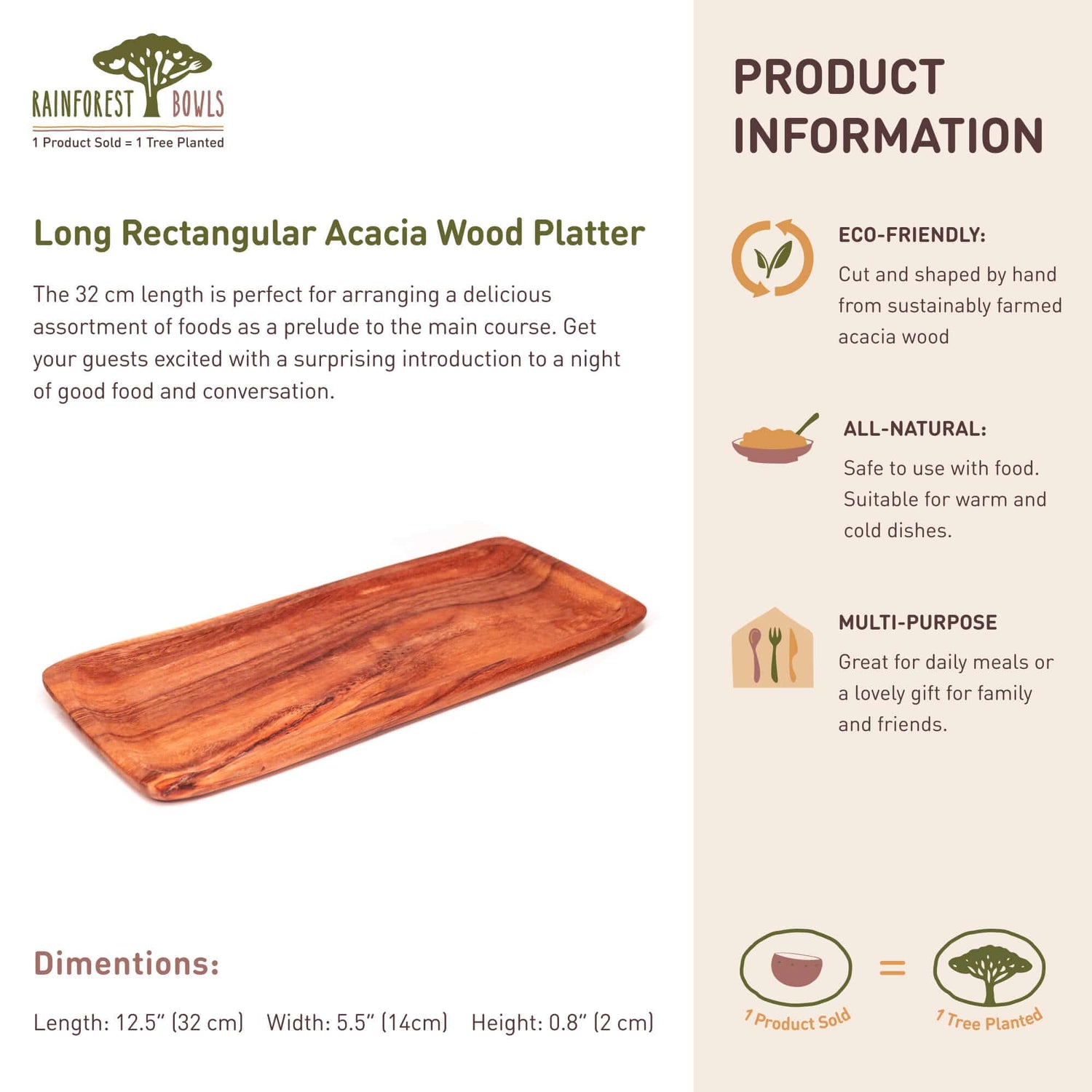 Long Rectangular Acacia Wood Platter