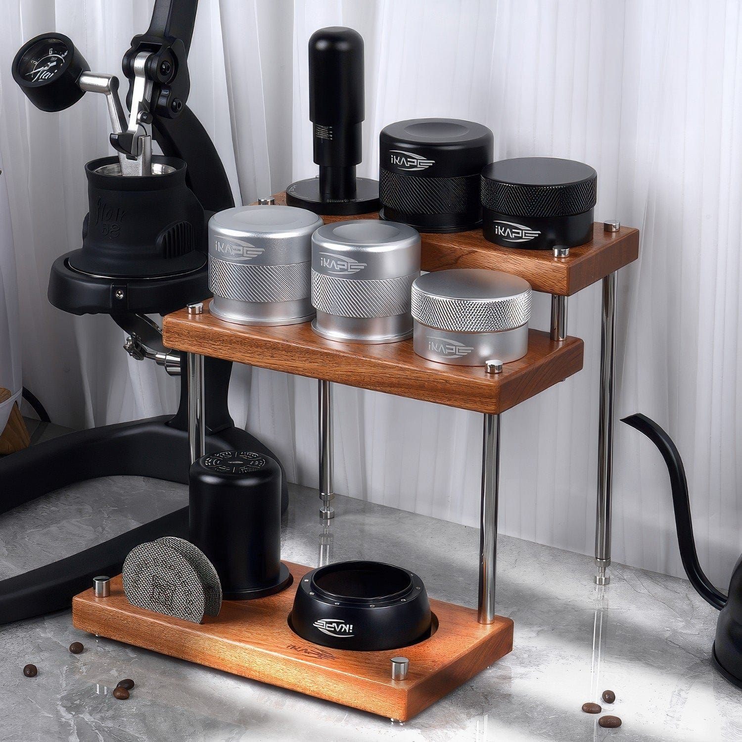 Walnut Coffee Utensils Organizer 3 Tiers