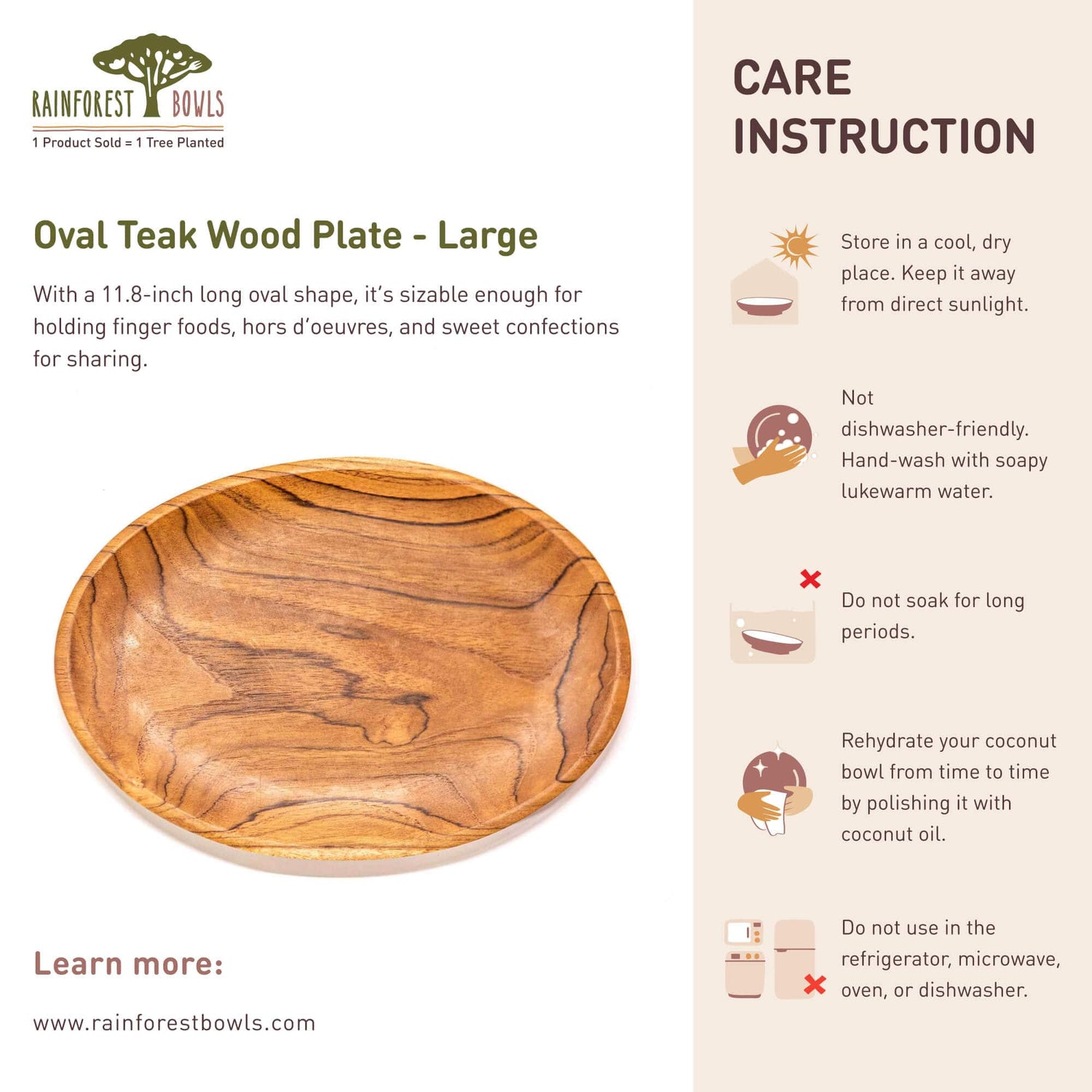 Oval Teak Wood Plate - Large