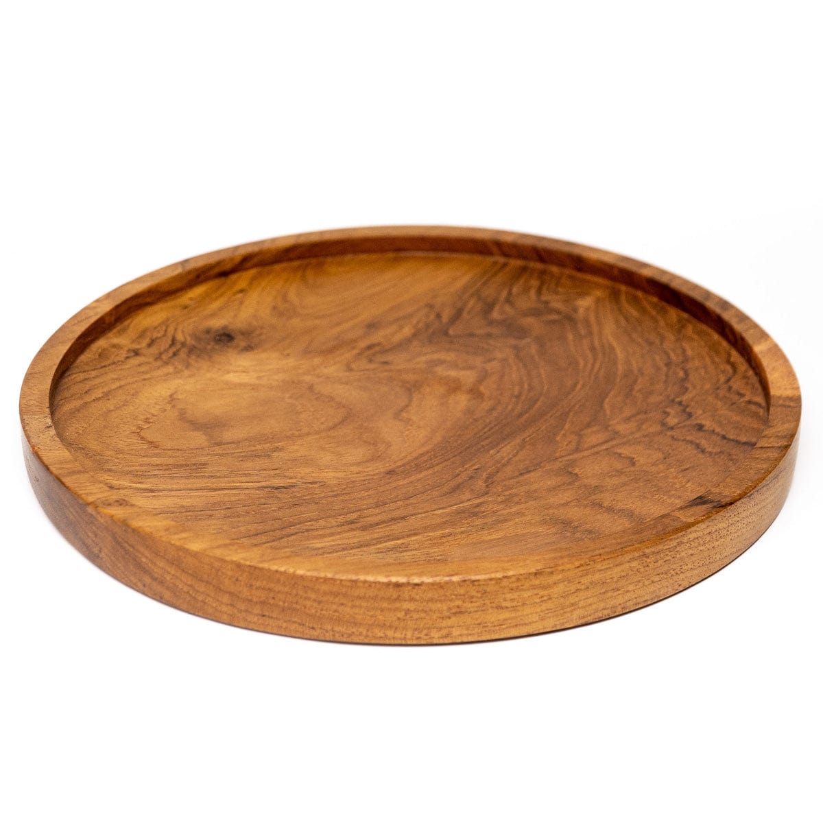 10 Inch Round Rimmed Teak Wood Plate