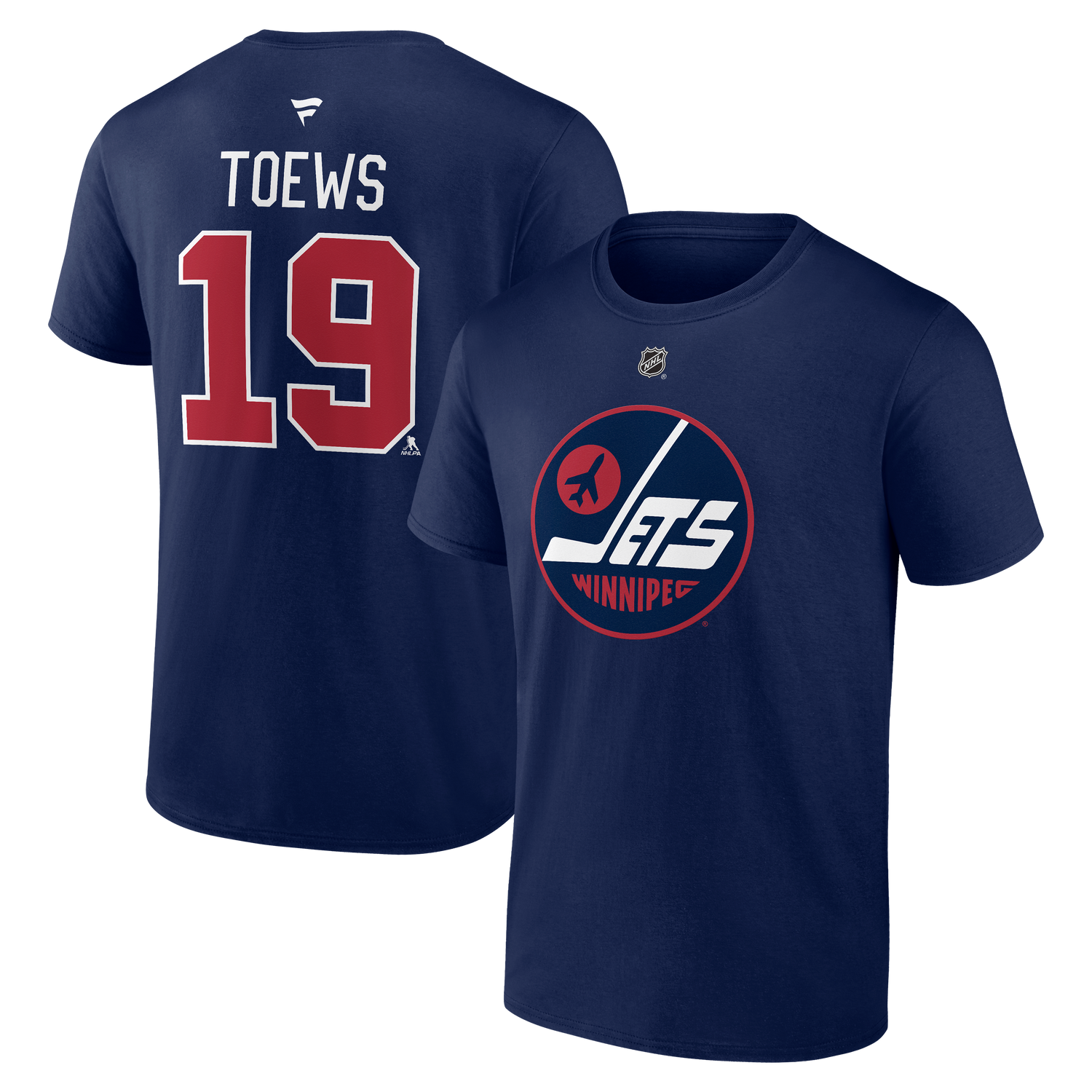 Men's Winnipeg Jets Jonathan Toews Fanatics Branded Navy Retro Logo Authentic Stack – Name & Number T-Shirt