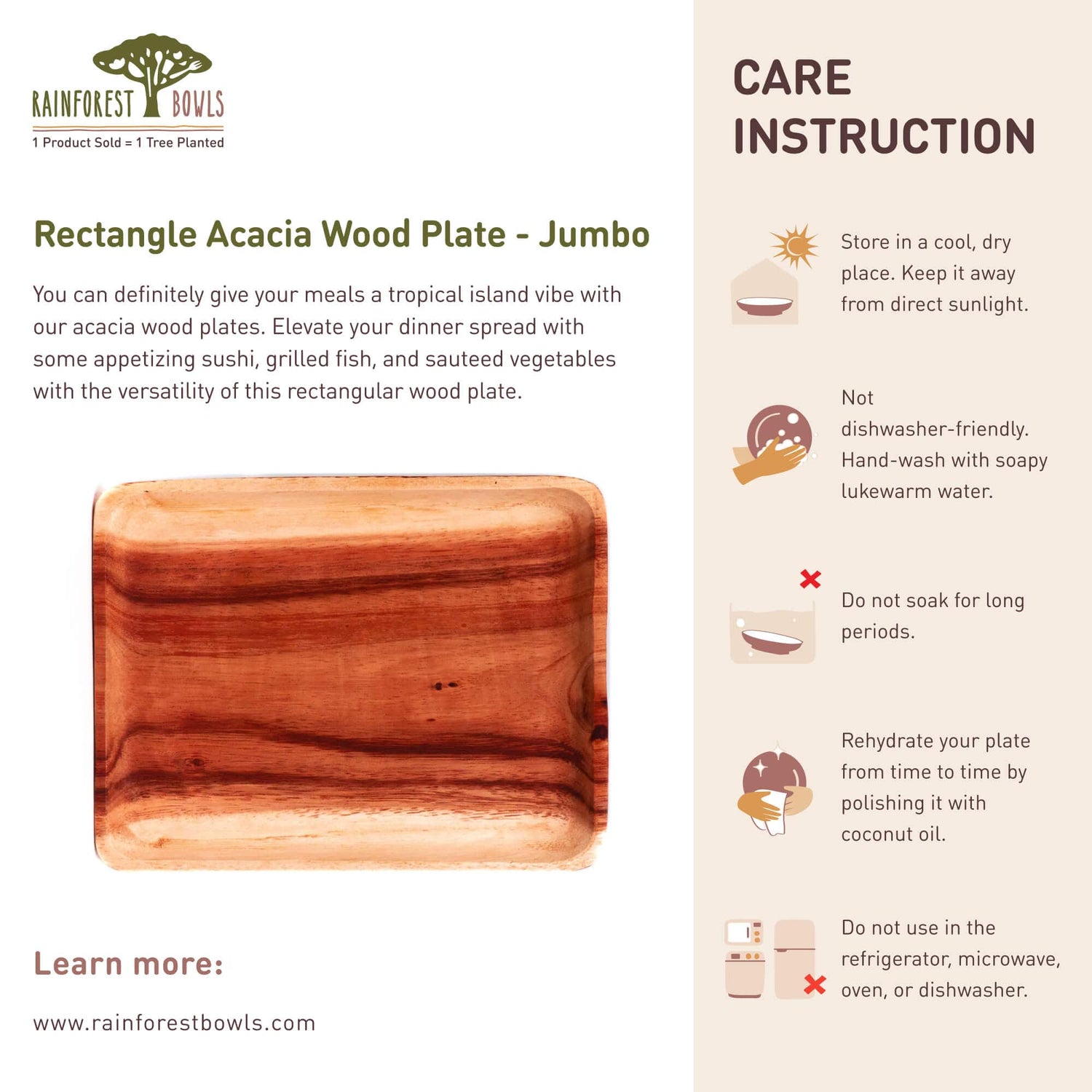 Rectangle Acacia Wood Plate - Jumbo