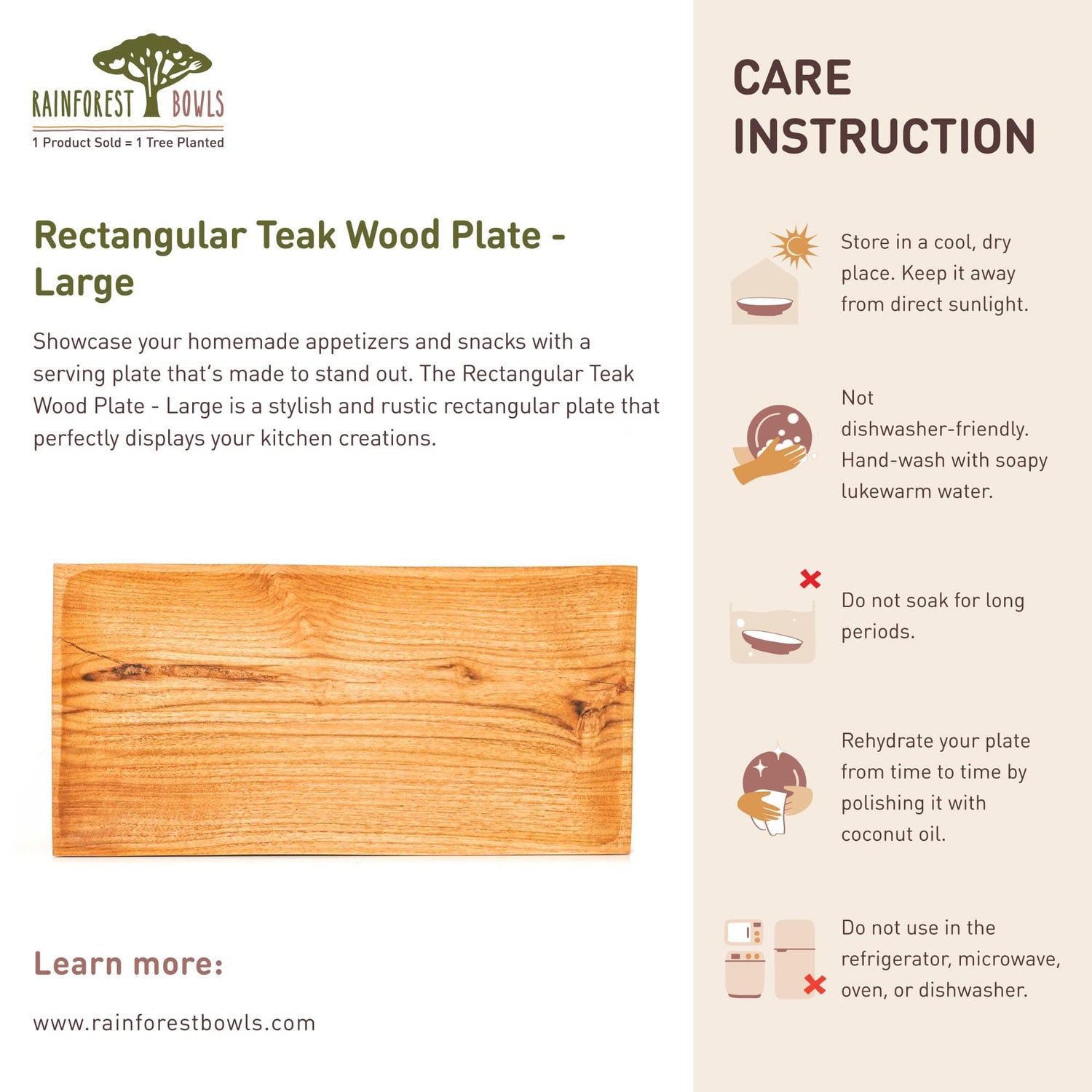 Rectangular Teak Wood Plate - Large