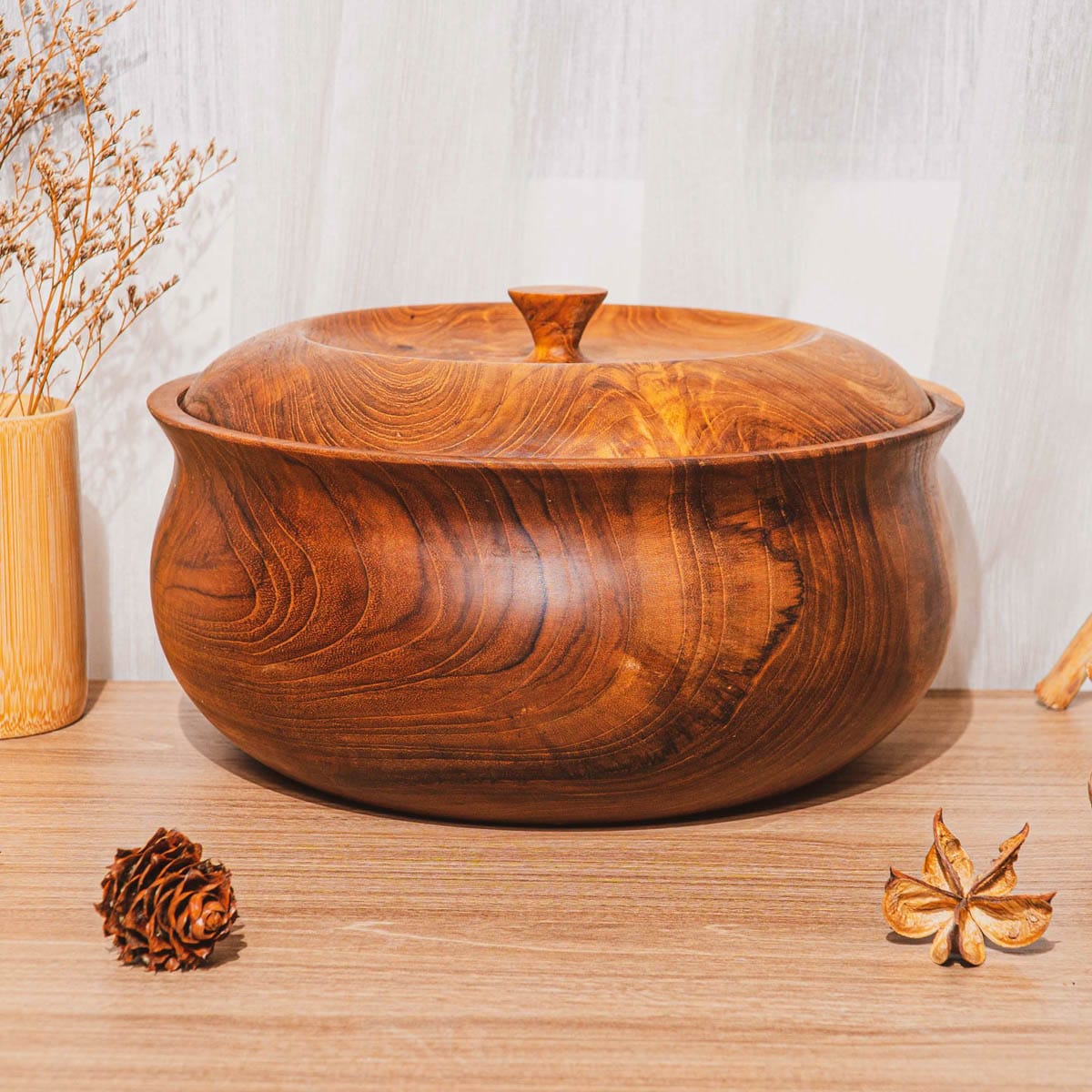 Ripple Teak Wood Salad Serving Bowl
