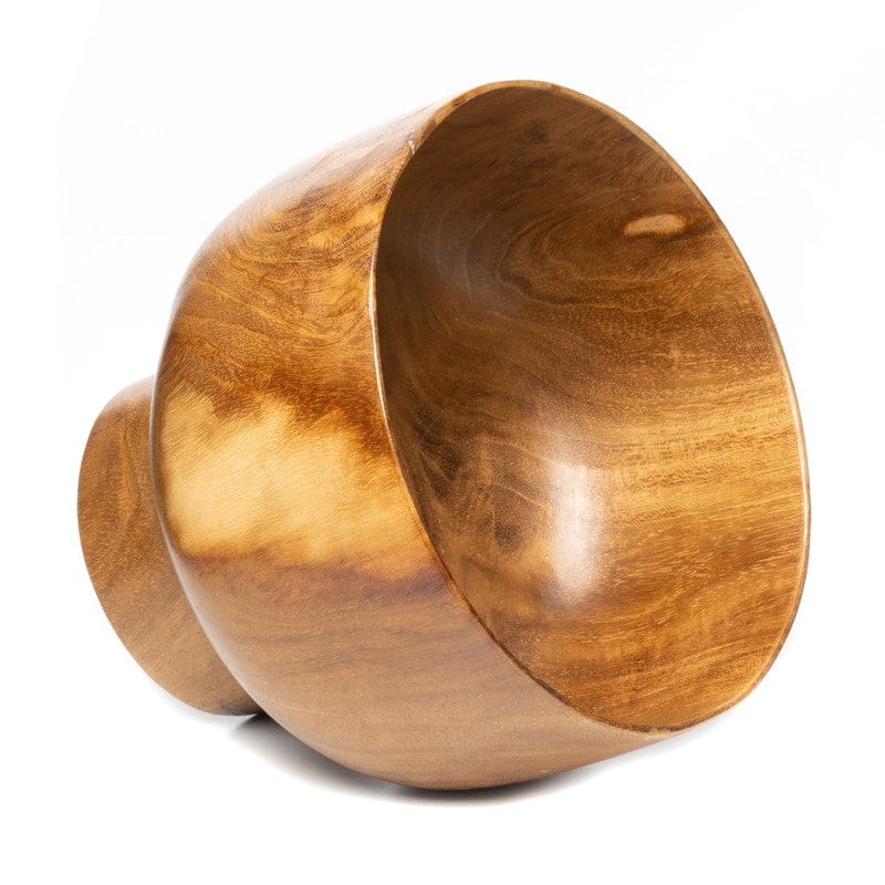 Round Rim Ochawan Teak Wood Miso Bowl with Stand