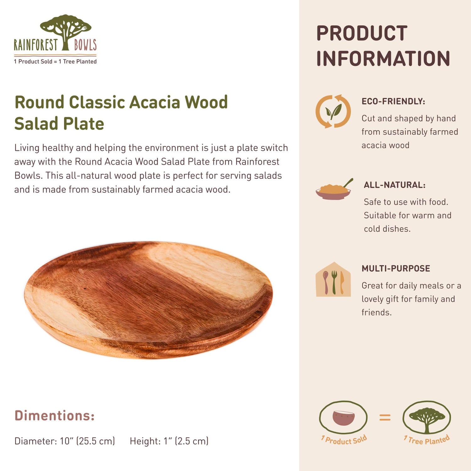 Round Classic Acacia Wood Salad Plate