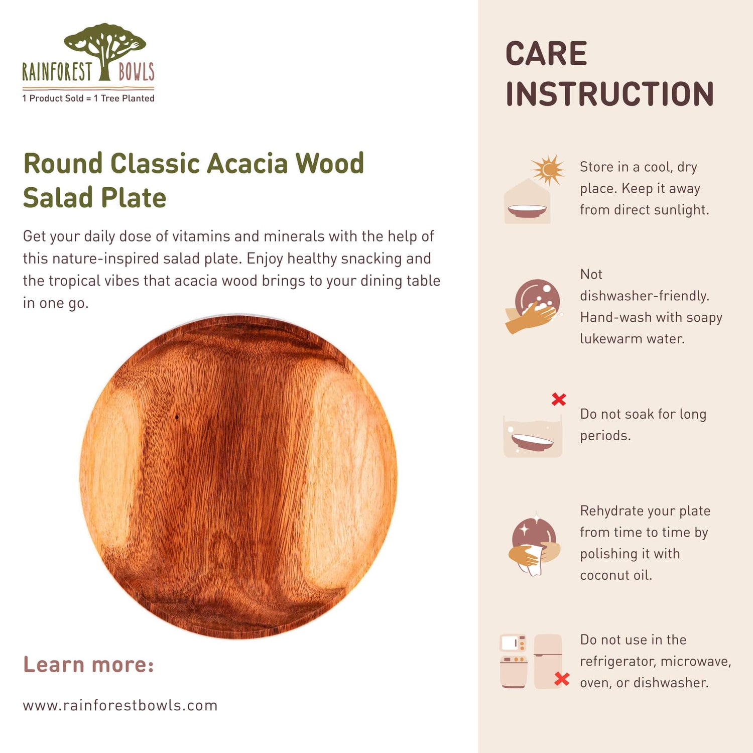 Round Classic Acacia Wood Salad Plate