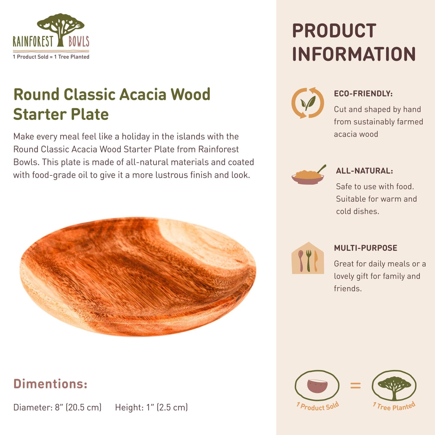 Round Classic Acacia Wood Starter Plate
