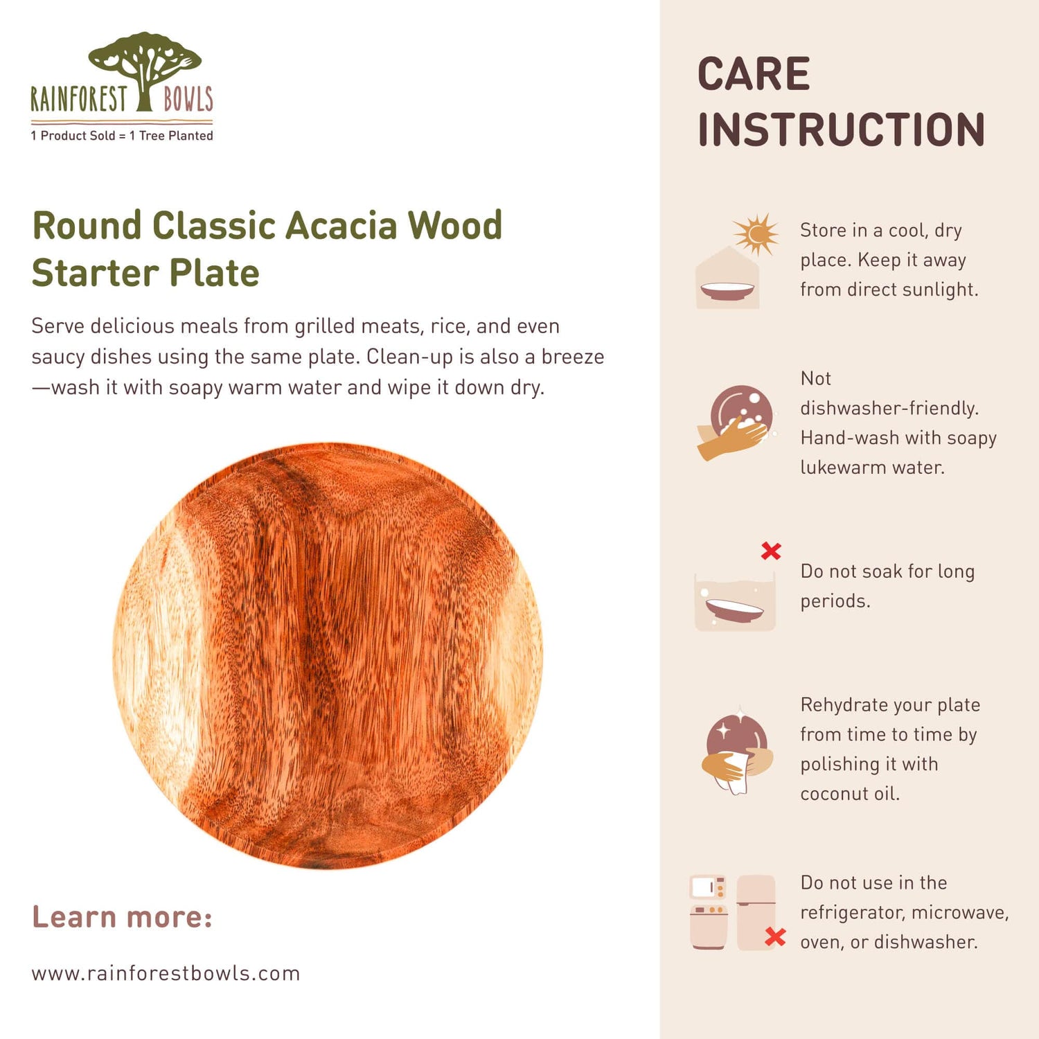 Round Classic Acacia Wood Starter Plate