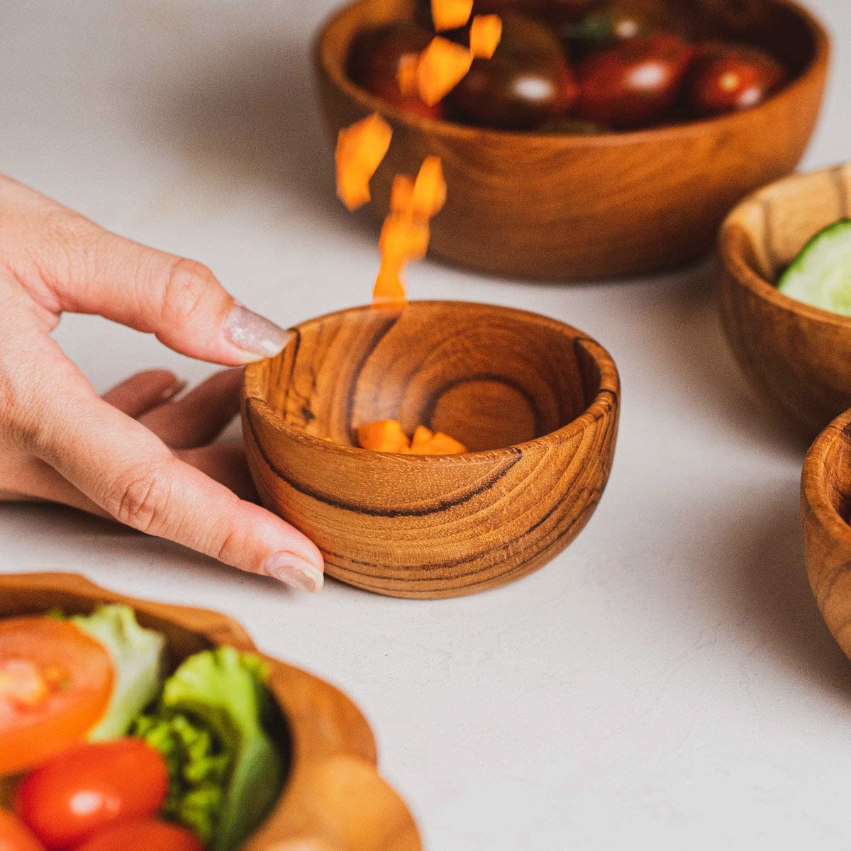 Round Teak Wood Sauce Bowl
