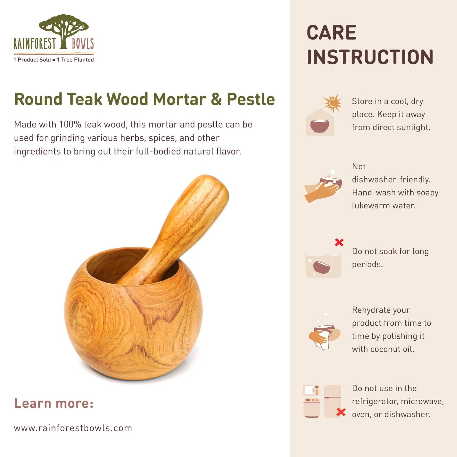 Round Teak Wood Mortar and Pestle