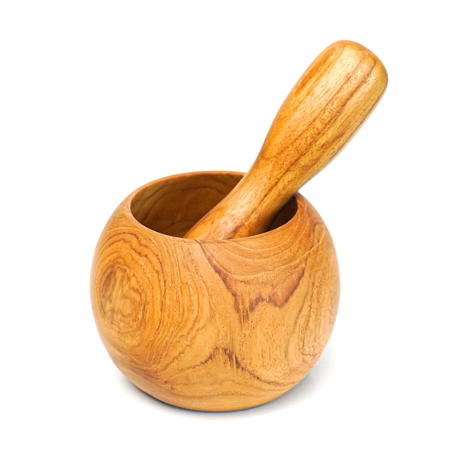 Round Teak Wood Mortar and Pestle