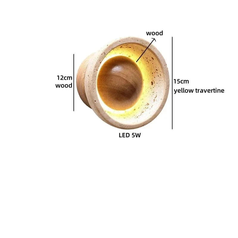 LED Wall Lamp with Switch – Wood & Travertine Wall Sconce for Bedroom, Living Room, or Stair Lighting