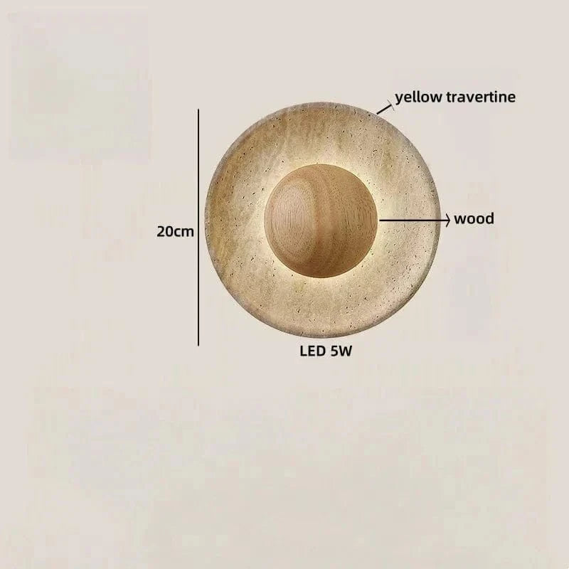 LED Wall Lamp with Switch – Wood & Travertine Wall Sconce for Bedroom, Living Room, or Stair Lighting