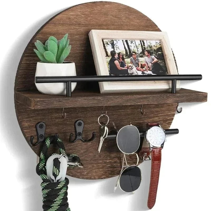 Wooden Wall Key Holder with Shelf – Mail Organizer & Entryway Rack